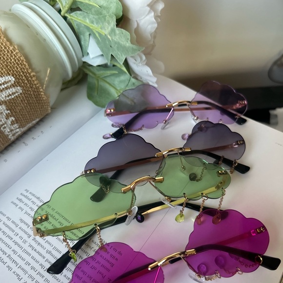 Accessories - 4 pieces retro rave Stylish Cloud rimless Sunglasses